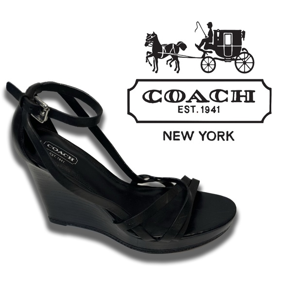 COACH MALEENA BLACK WEDGE HEELS - Picture 1 of 5
